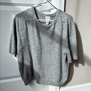 Gray Knit Short Sleeve Sweater